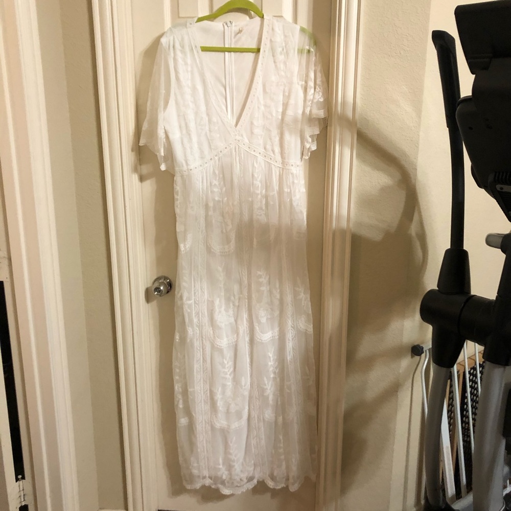 Pink blush white lace maxi dress bridal maternity